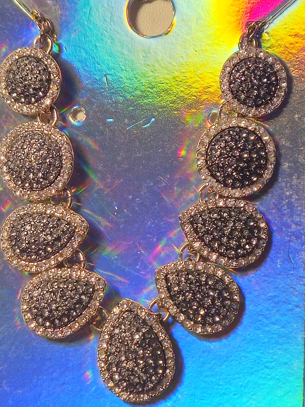 LOFT Smoky Crystal Pave Halo Teardrop Collar Necklace Gold Tone